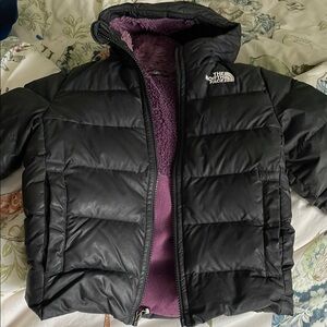 The North Face Black Puffer Jacket with Purple Lining